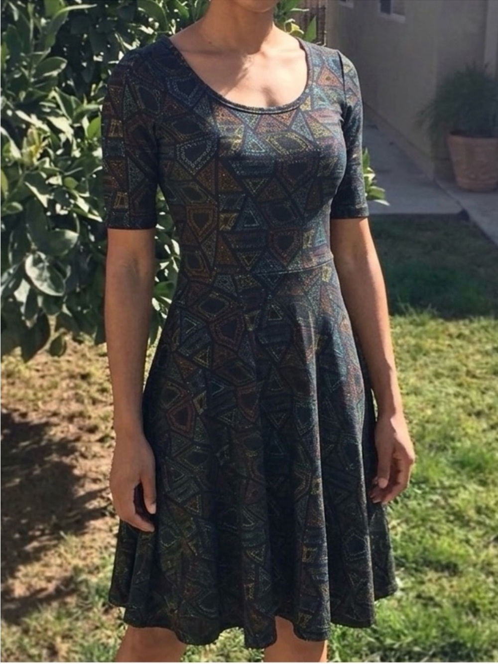 LuLaRoe Dark Multi Geometric Scoop-Neck Midi Dress